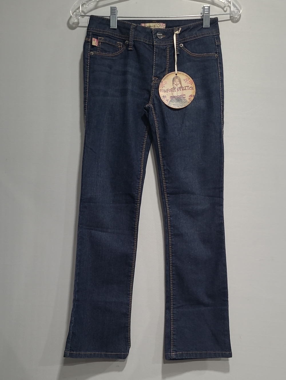 Domaine Girls Flared Jeans in Dark Blue Mid Rise Confort Stretch  Zippec Sz 10